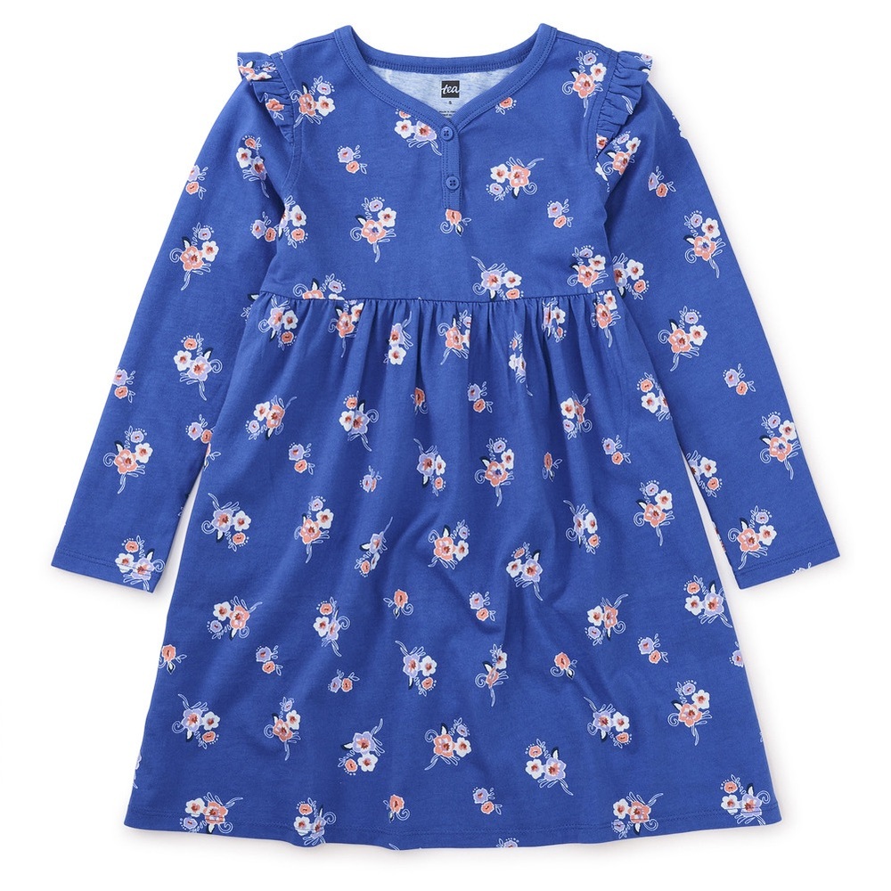 Tea Collection Royal Blue Floral Long-Sleeve Dress